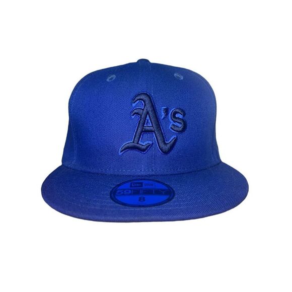 New Era Men’s 8 Oakland A’s Fitted Hat Blue MLB Fan Apparel Baseball Cap - Picture 1 of 6